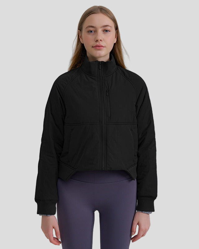 Short sporty padded jacket with high collar