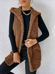 BROWN HOODIE-TEDDY VEST