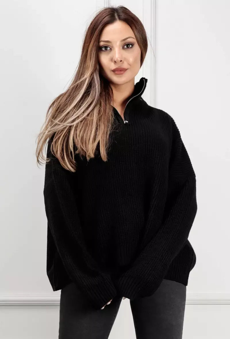 Black oversized sweater with zipper