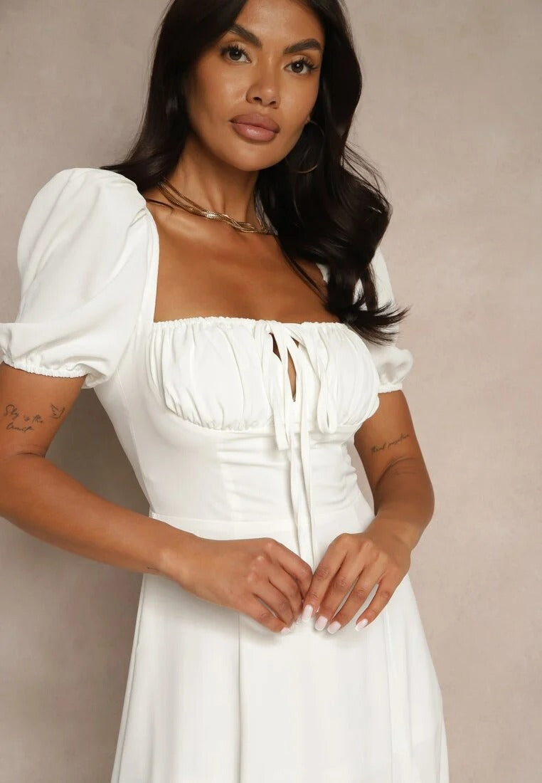 Puff Sleeve Midi Dress with Slit