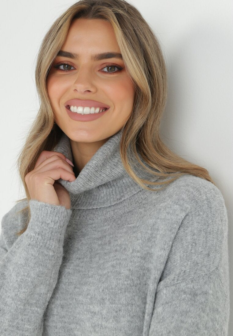 High neck knitted sweater dress