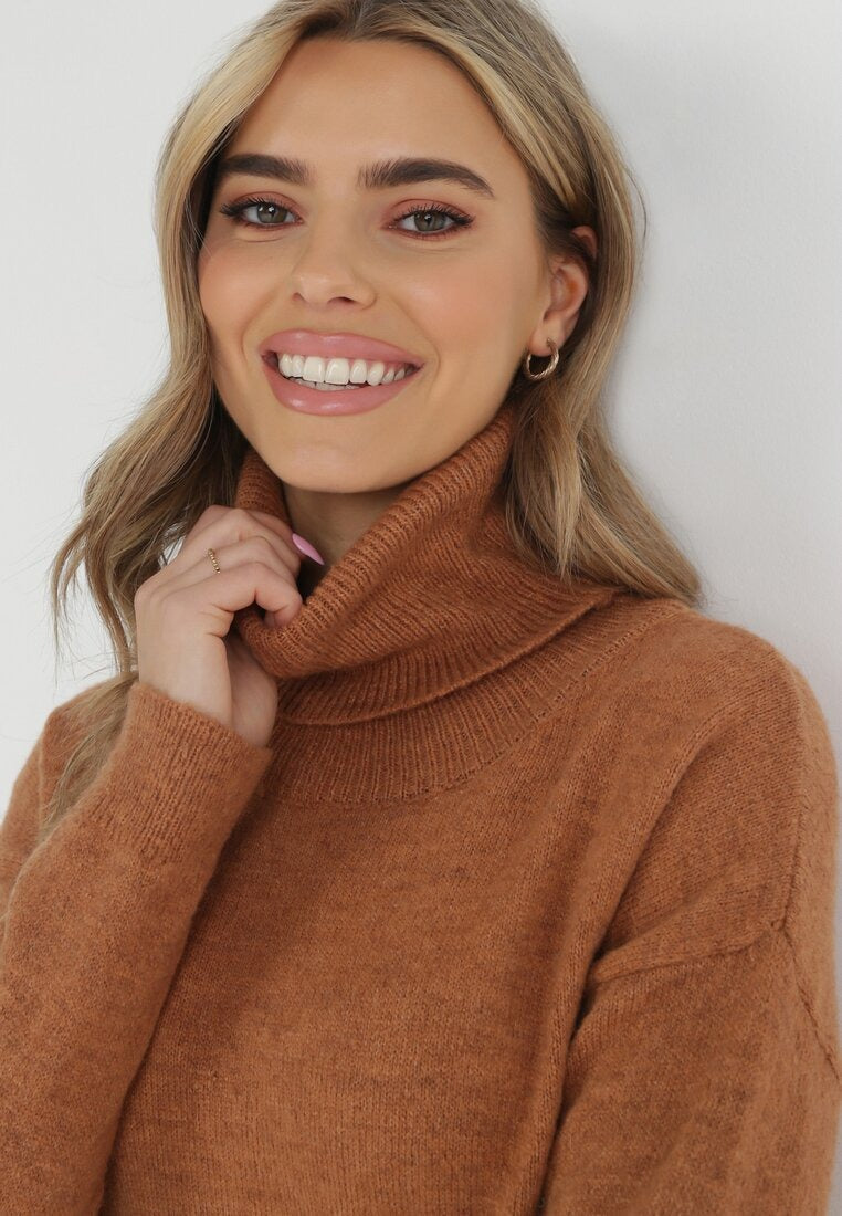 High neck knitted sweater dress