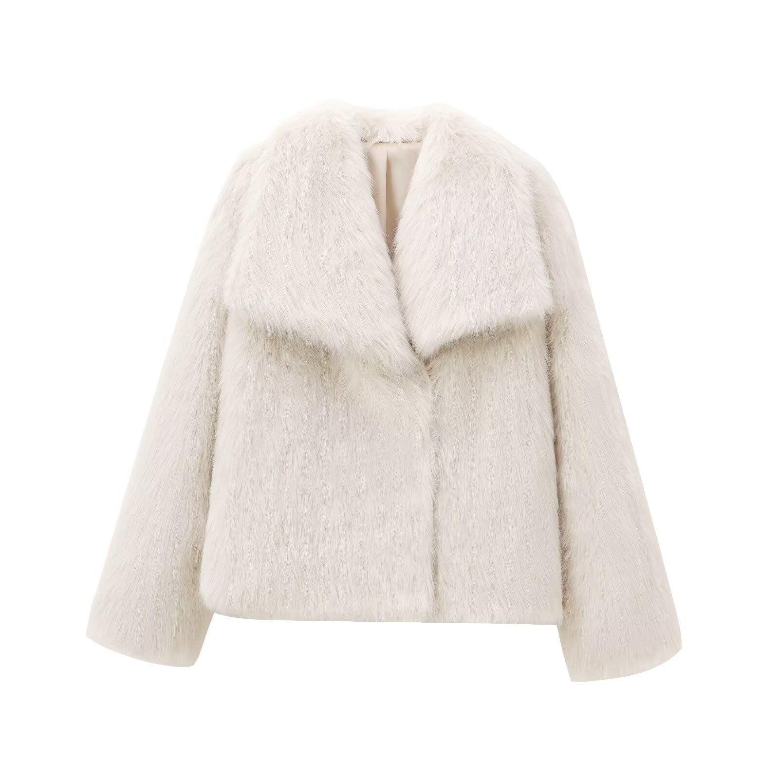 Plush short jacket with oversized collar