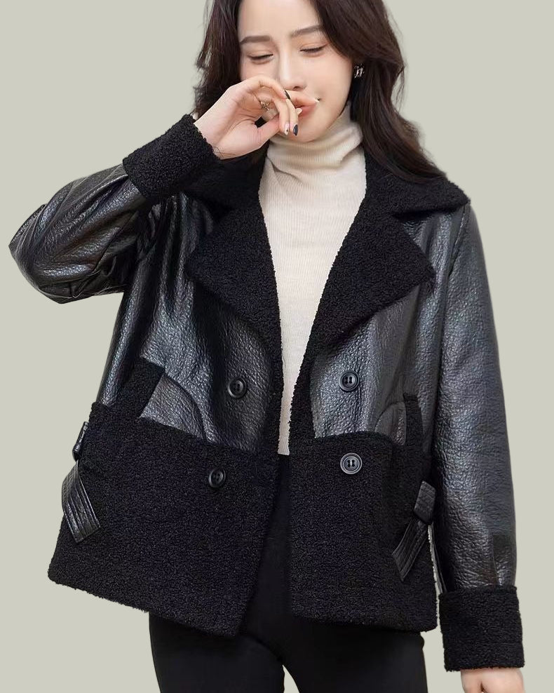 Short jacket with contrast panel and wide collar