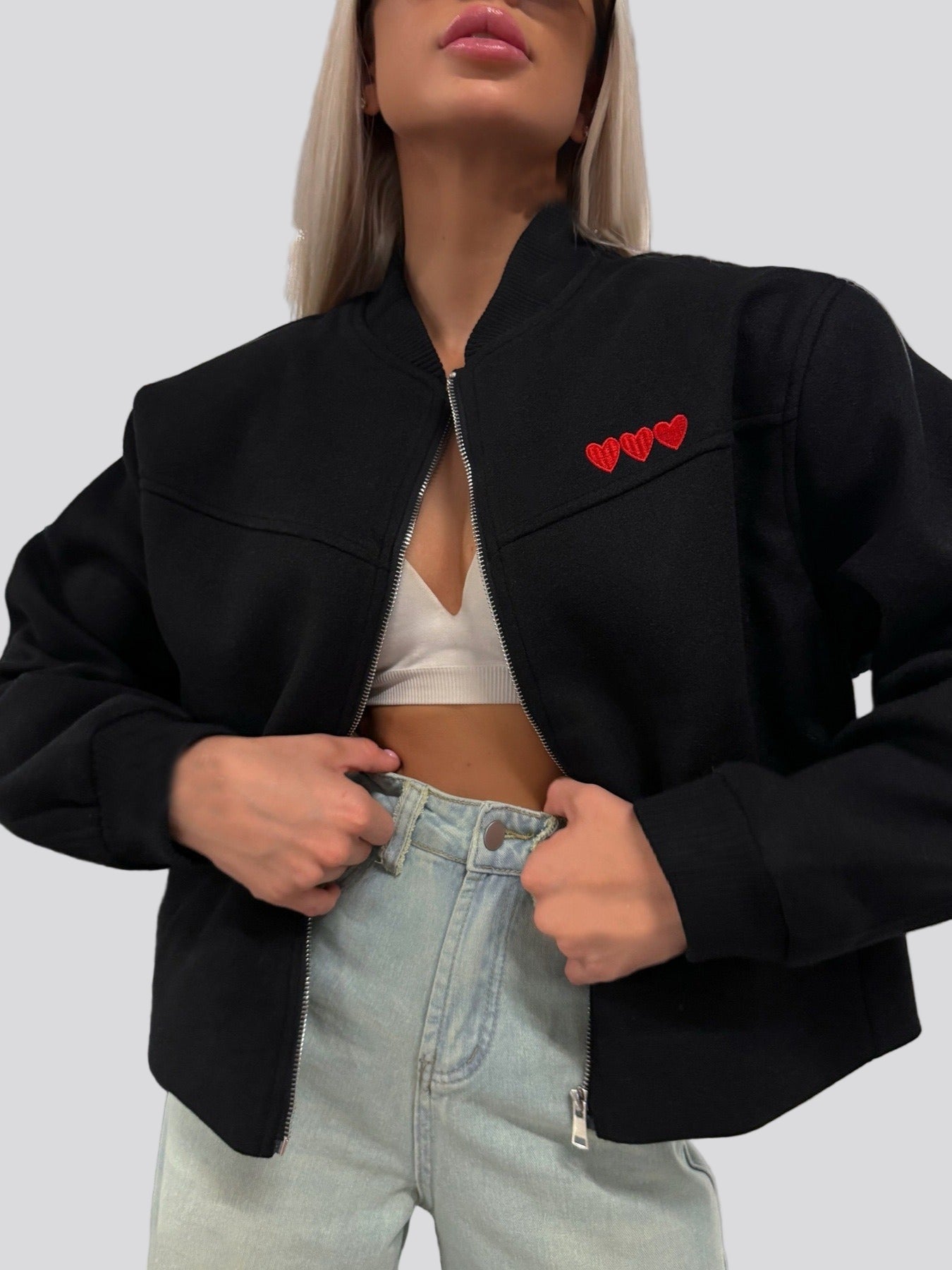 Oversized zip jacket with heart detail