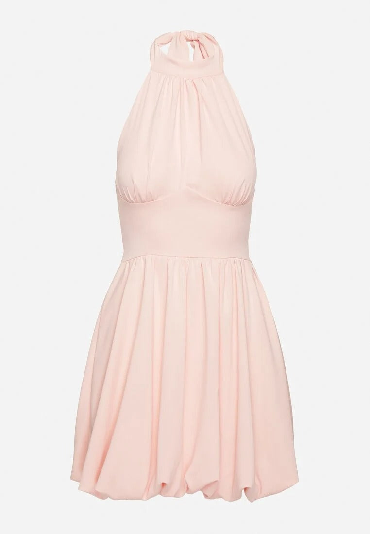 Backless mini dress with pleated skirt