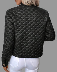Black quilted collarless jacket