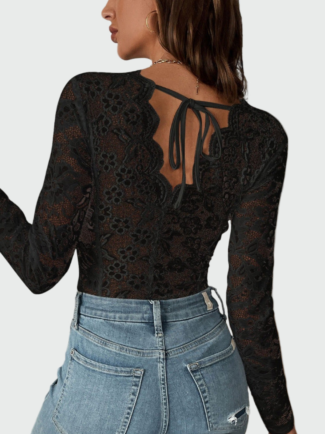 Lace bodysuit with wavy neckline