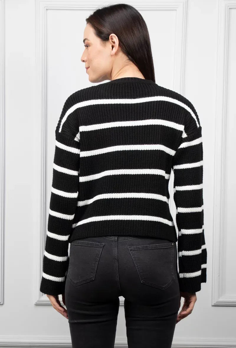 Black and white striped knitted sweater