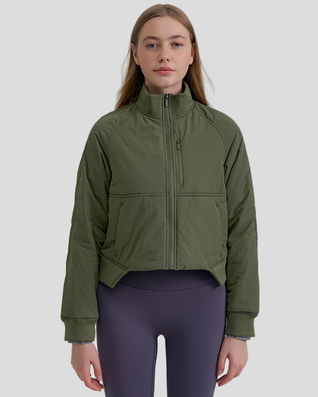 Short sporty padded jacket with high collar