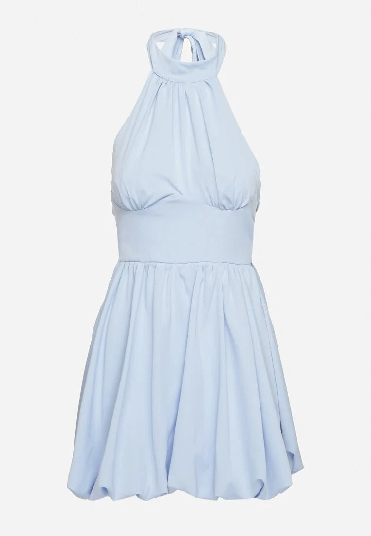 Backless mini dress with pleated skirt