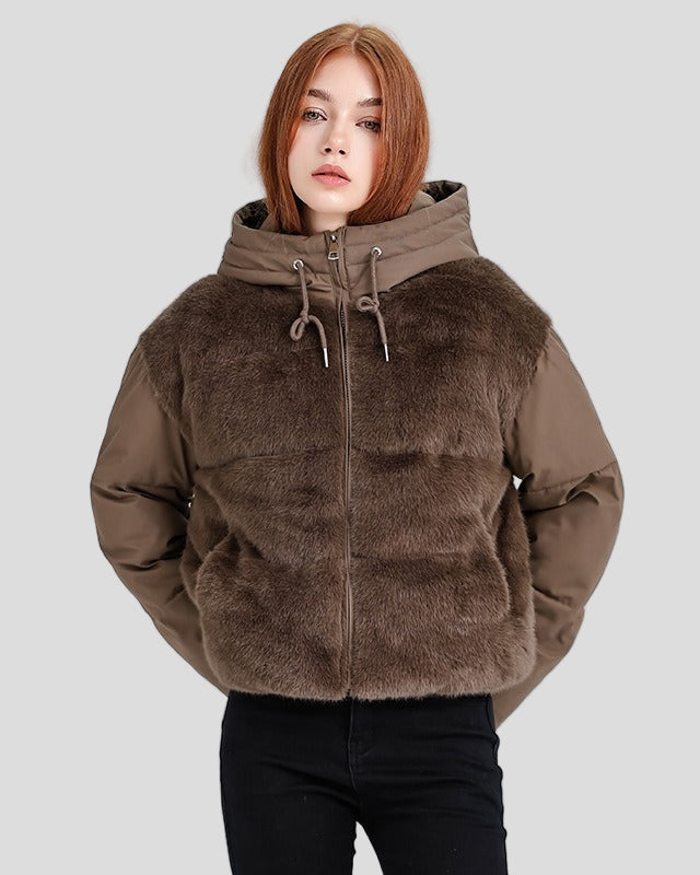 Puffer jacket with textured front, boxy short fit