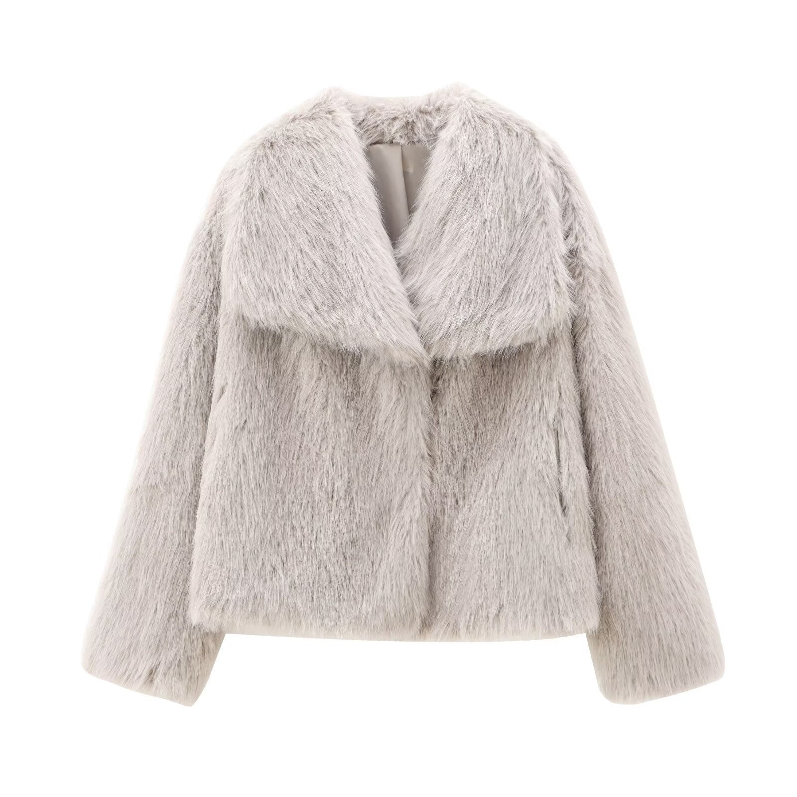 Plush short jacket with oversized collar