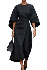 Elegant midi dress with belt and wide sleeves