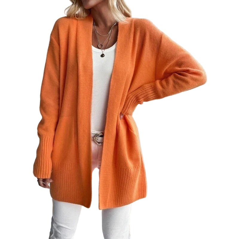 Long open cardigan with pockets and ribbed cuffs
