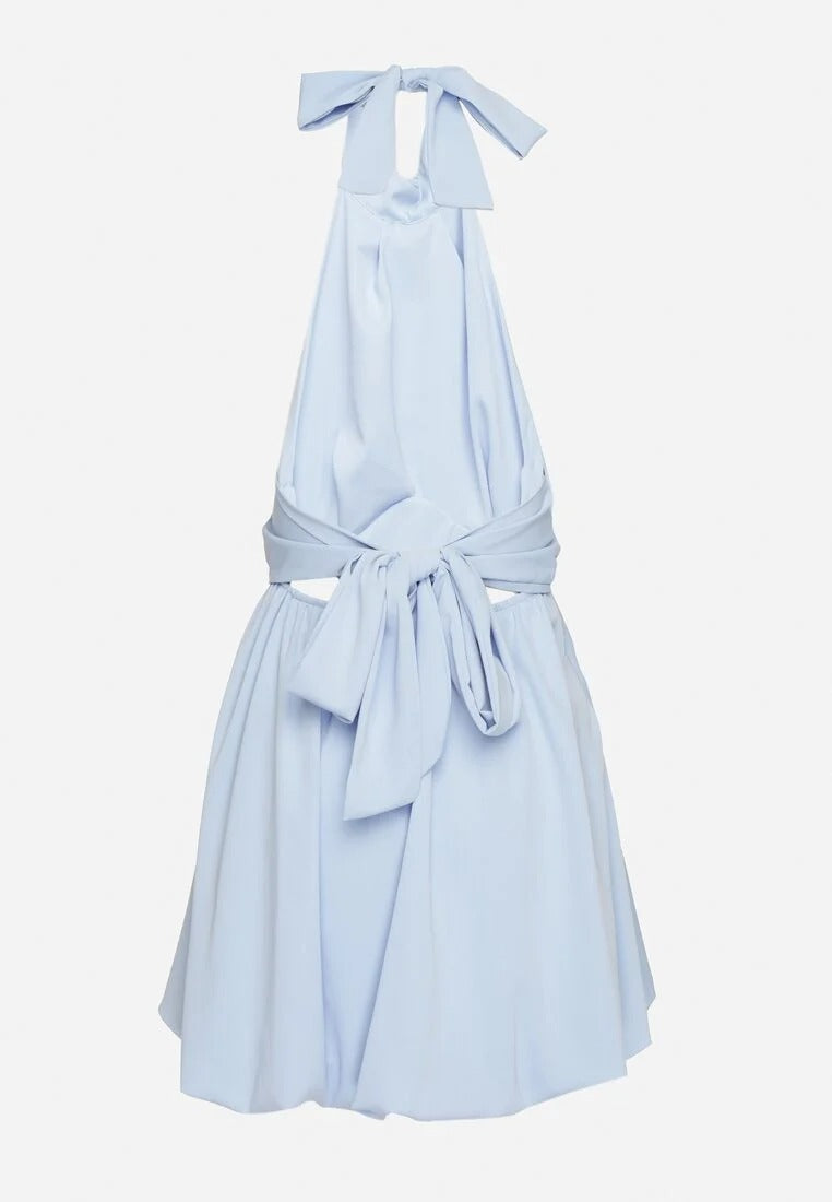 Backless mini dress with pleated skirt