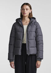 Puffer jacket with hood and zip pockets