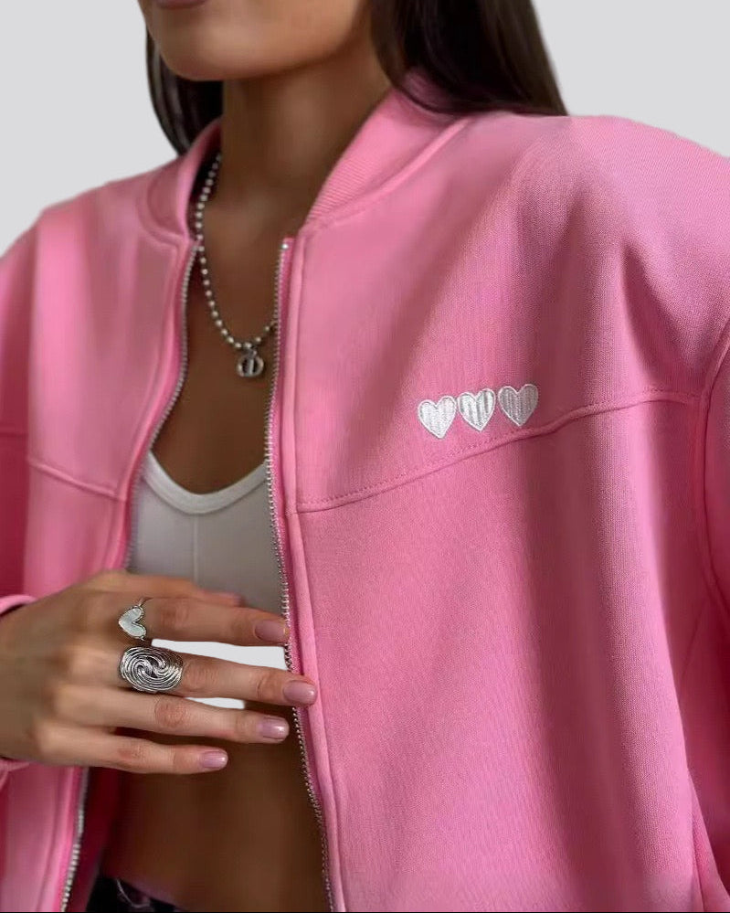 Oversized zip jacket with heart detail