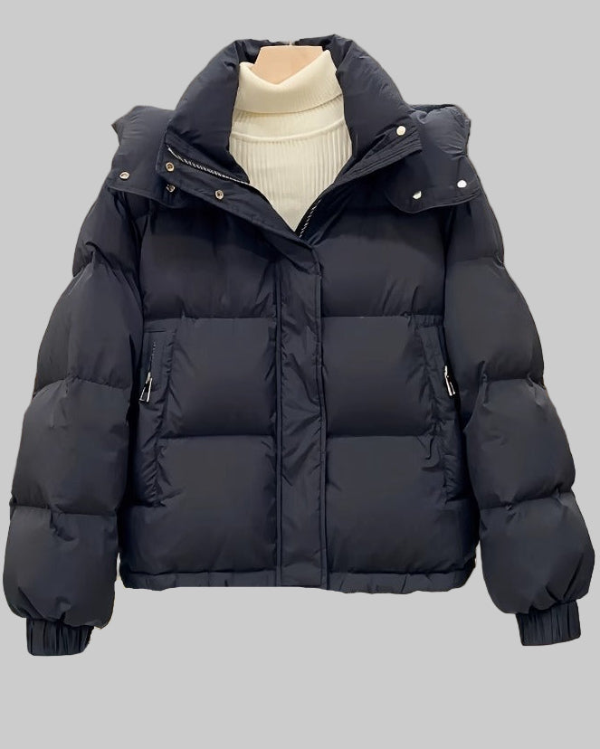 High-collar short puffer jacket