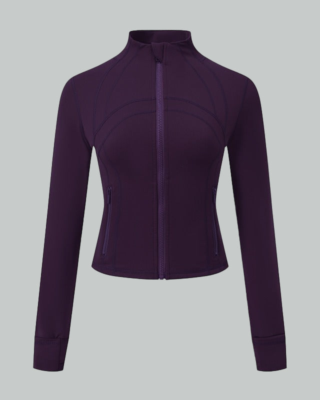 Fitted zip jacket with high collar