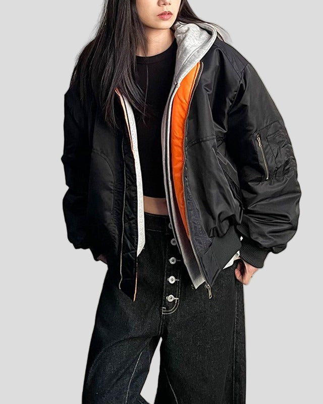 Oversized bomber jacket with contrast lining