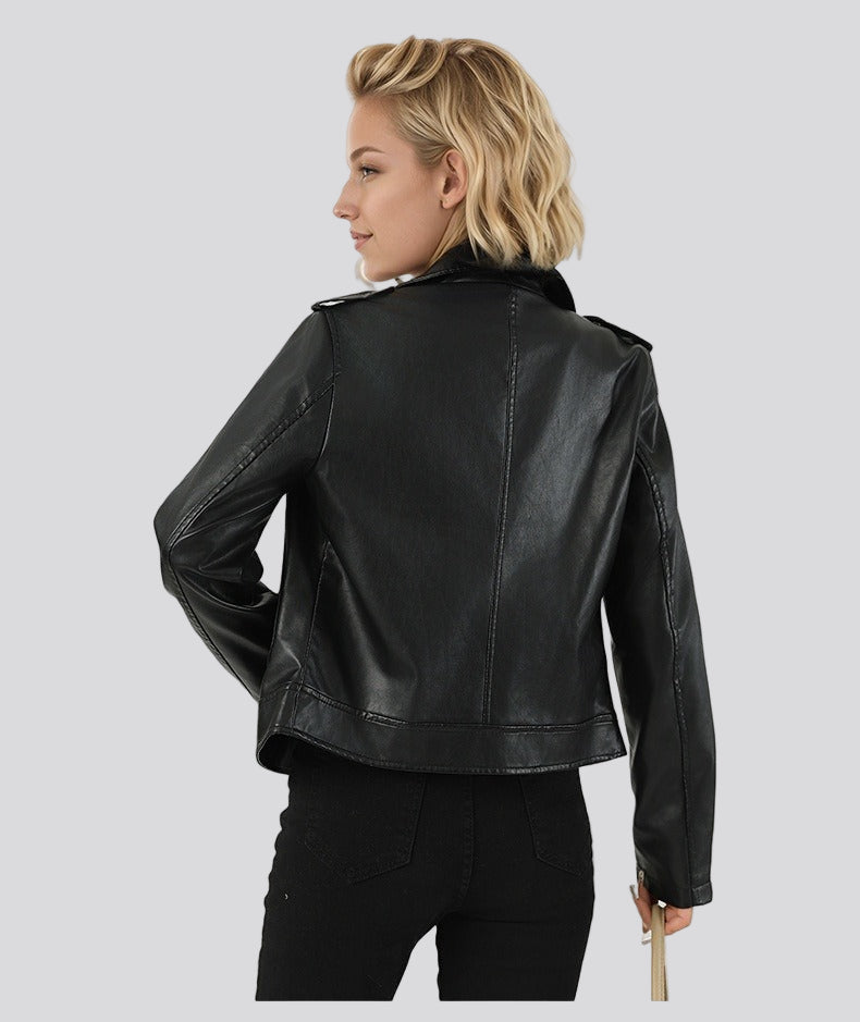 Black biker jacket with asymmetrical zipper