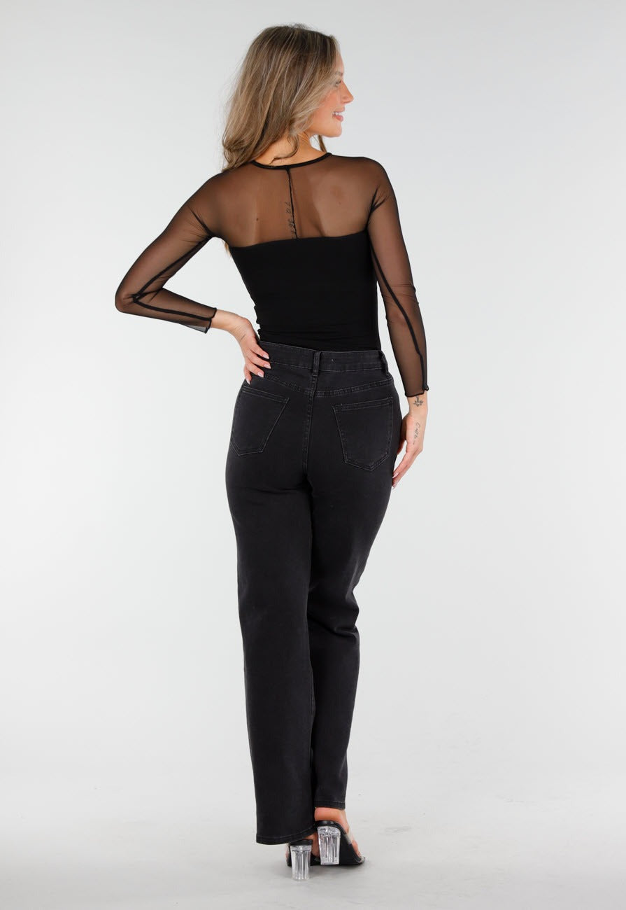 Long-sleeved top with transparent top