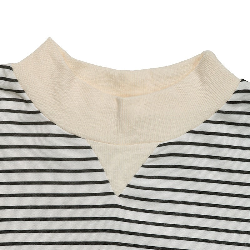 Black and white striped sweatshirt with beige details