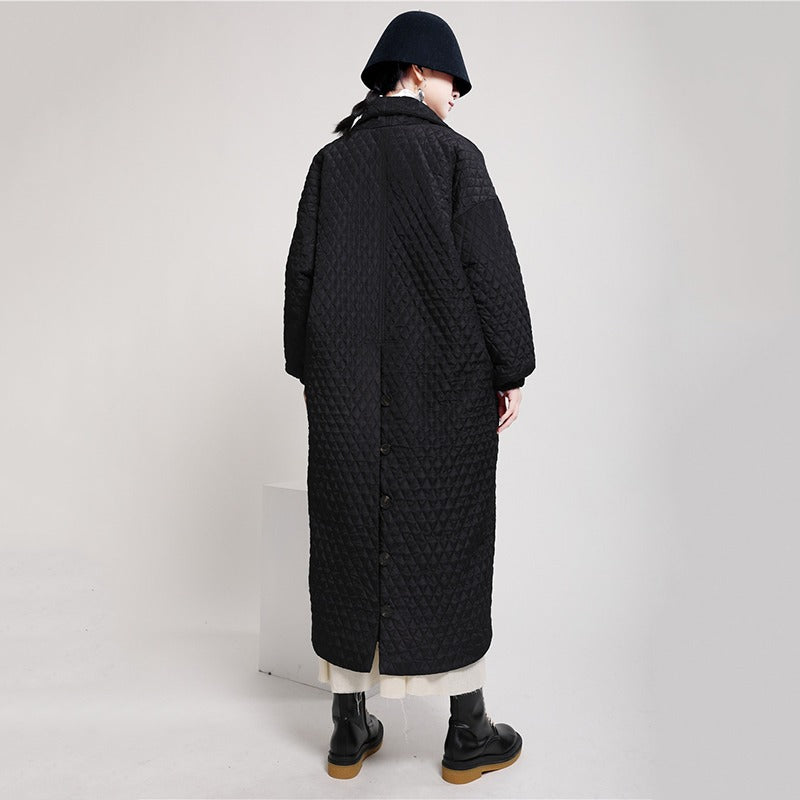 Black quilted wrap coat with belt