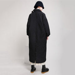 Black quilted wrap coat with belt