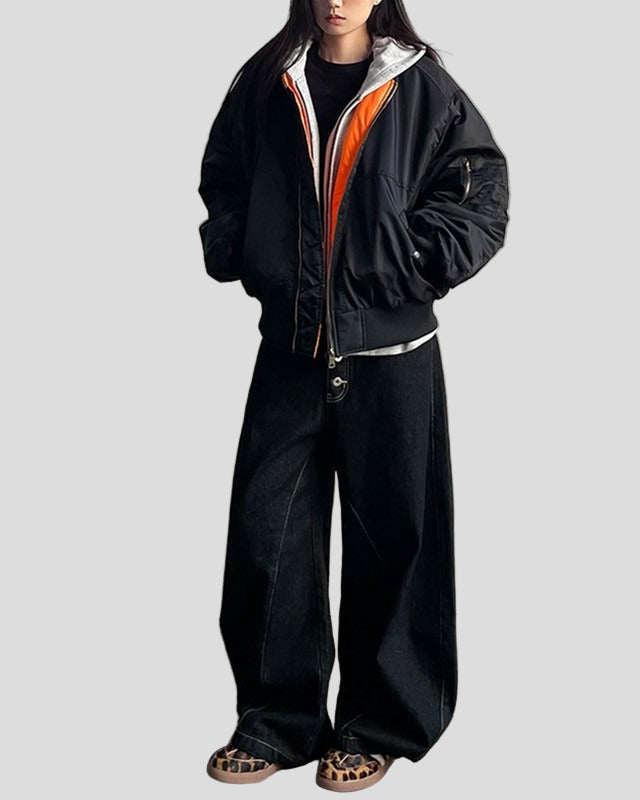 Oversized bomber jacket with contrast lining