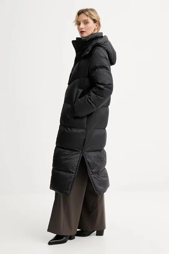Black long puffer jacket with hood