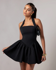 Backless mini dress with flared skirt