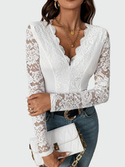 Lace bodysuit with wavy neckline