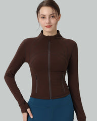 Fitted zip jacket with high collar