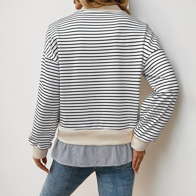 Black and white striped sweatshirt with beige details
