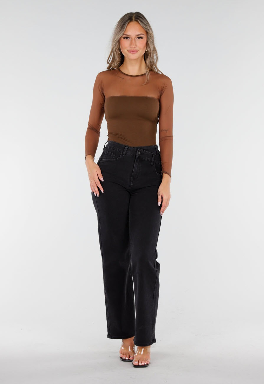 Long-sleeved top with transparent top