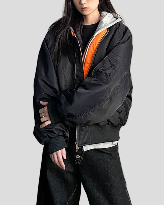 Oversized bomber jacket with contrast lining
