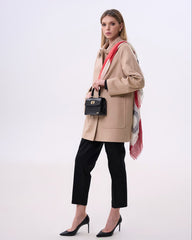 Beige coat with round collar and large pockets
