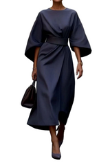 Elegant midi dress with belt and wide sleeves