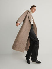 Taupe long coat with tie belt