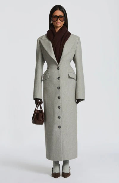 Maxi tailored coat with fitted waist