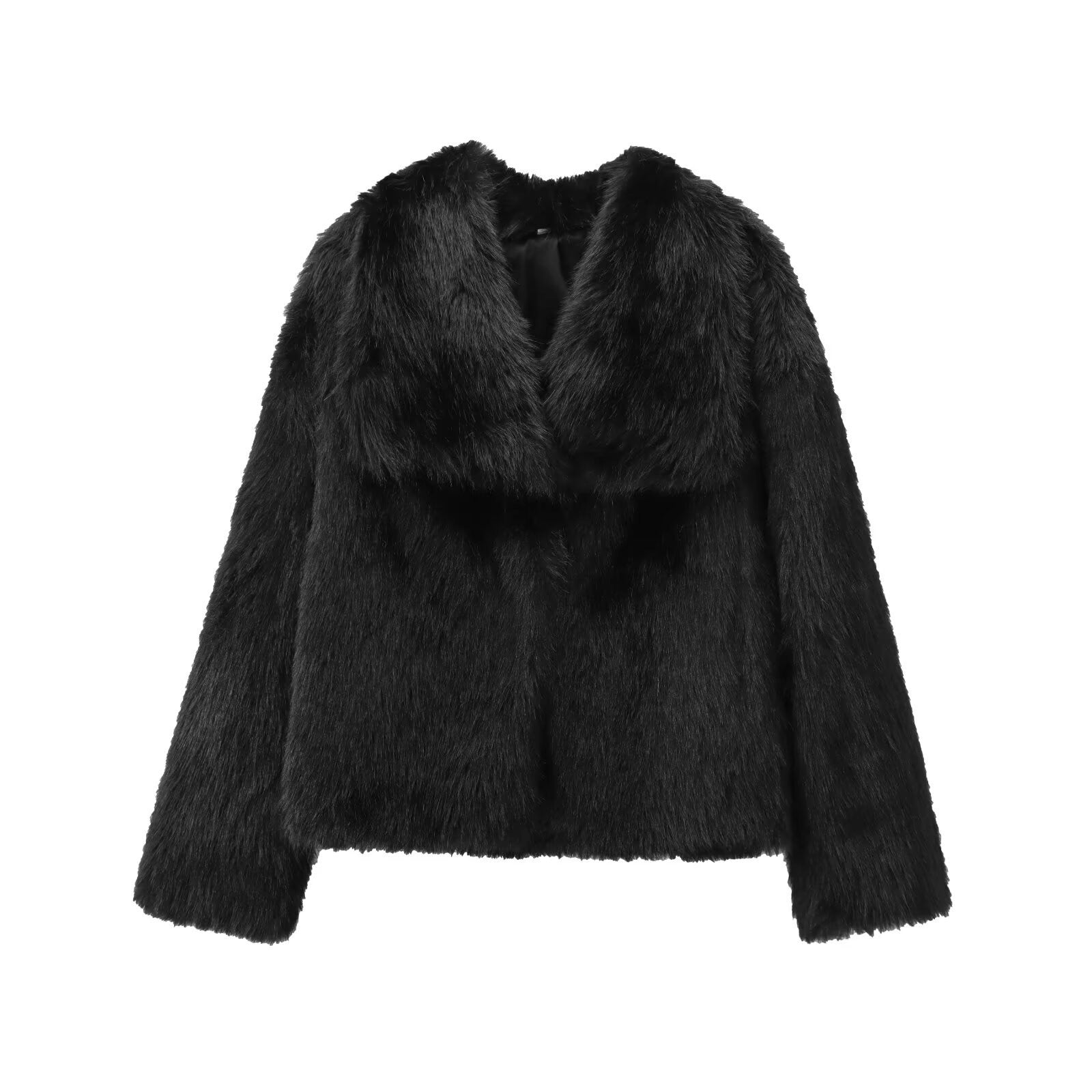 Plush short jacket with oversized collar