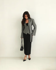 Tailored blazer with scarf collar and peplum