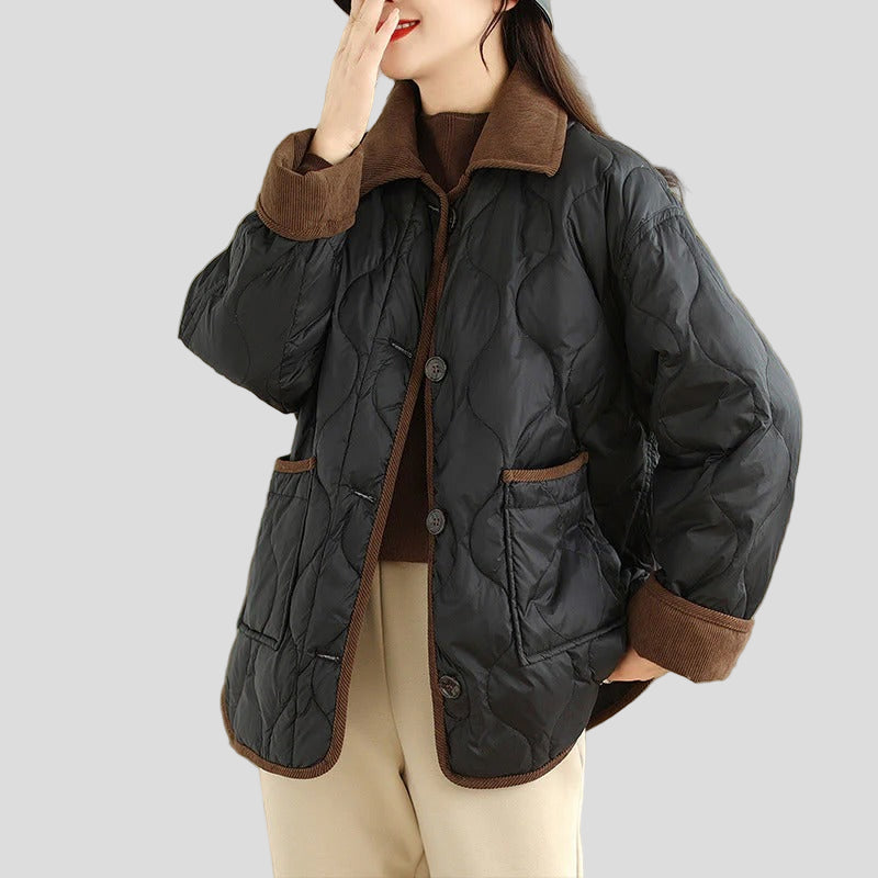 Quilted jacket with contrast collar and patch pockets