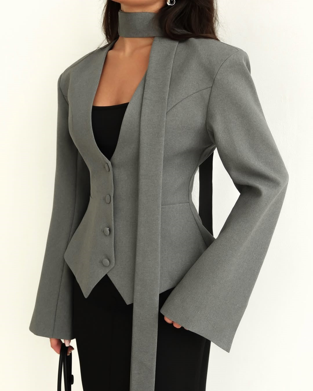 Tailored blazer with scarf collar and peplum