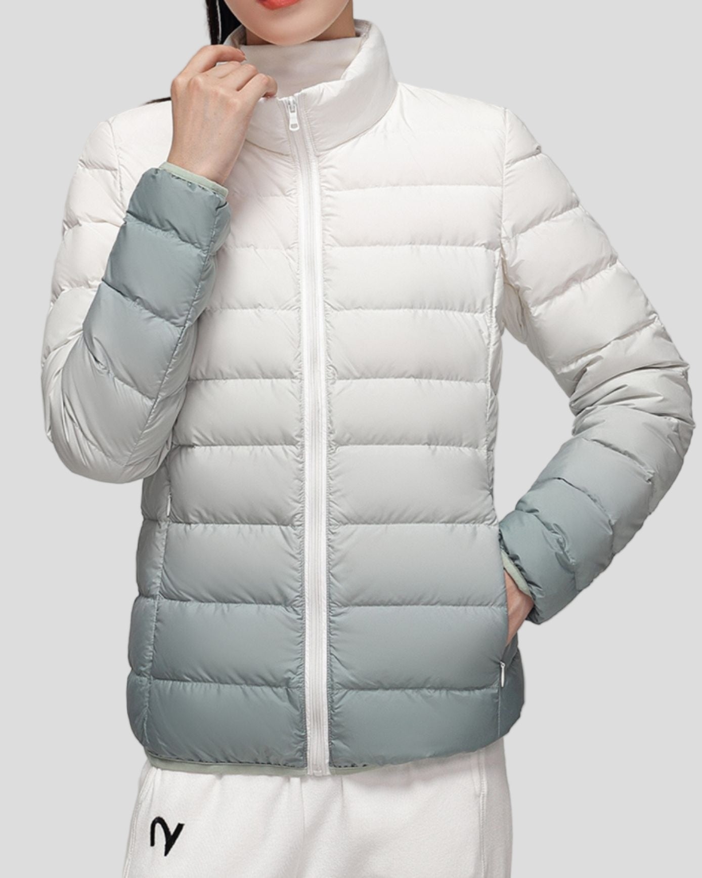 Lightweight ombre puffer jacket with high collar