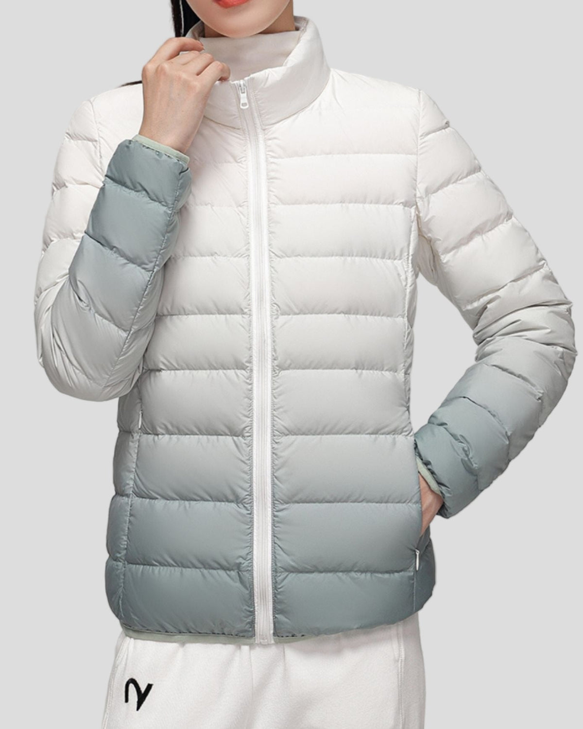Lightweight ombre puffer jacket with high collar