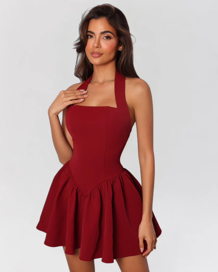 Backless mini dress with flared skirt