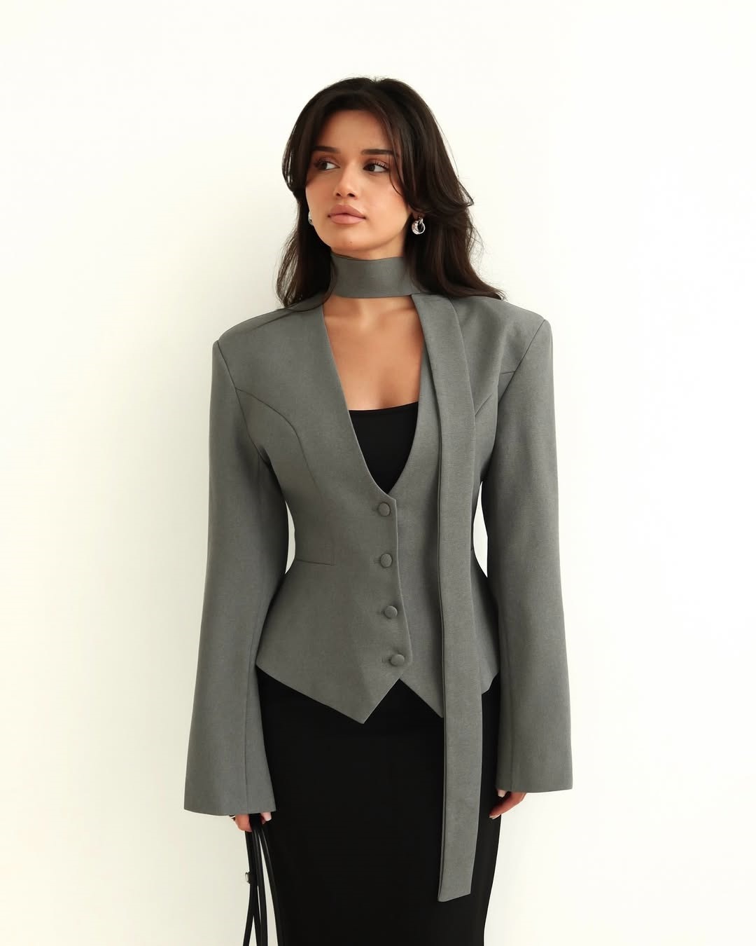 Tailored blazer with scarf collar and peplum